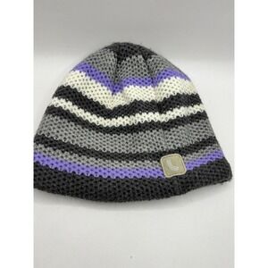 Striped Knit Beanie Hat‎ Winter Warm Purple Gray White Women's